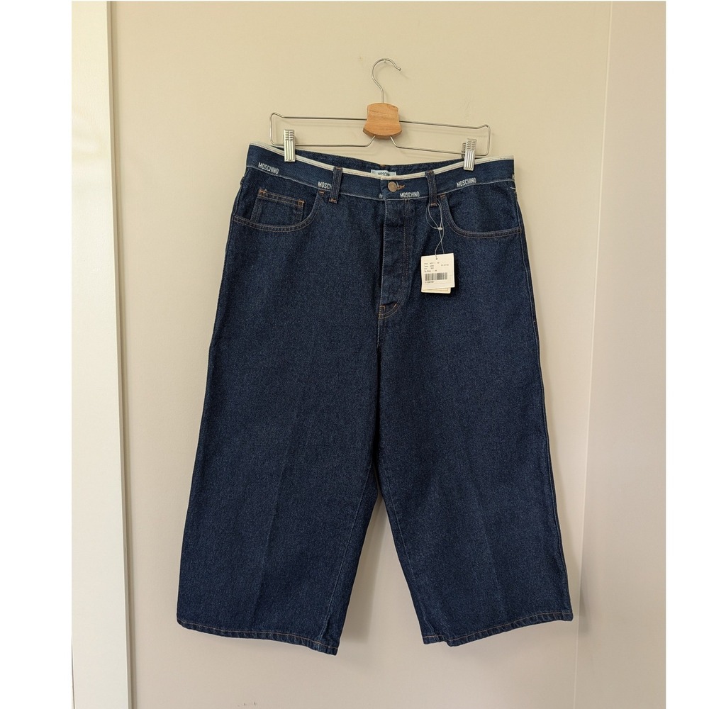 Vintage 90s Y2K Moschino Jeans Indigo Wide Leg Denim Shorts Jorts Skater